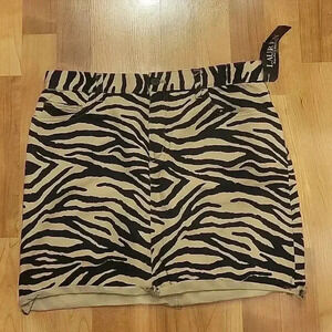 Ralph Lauren Skirt Zebra Print Distressed Hem Black Tan 10/ M